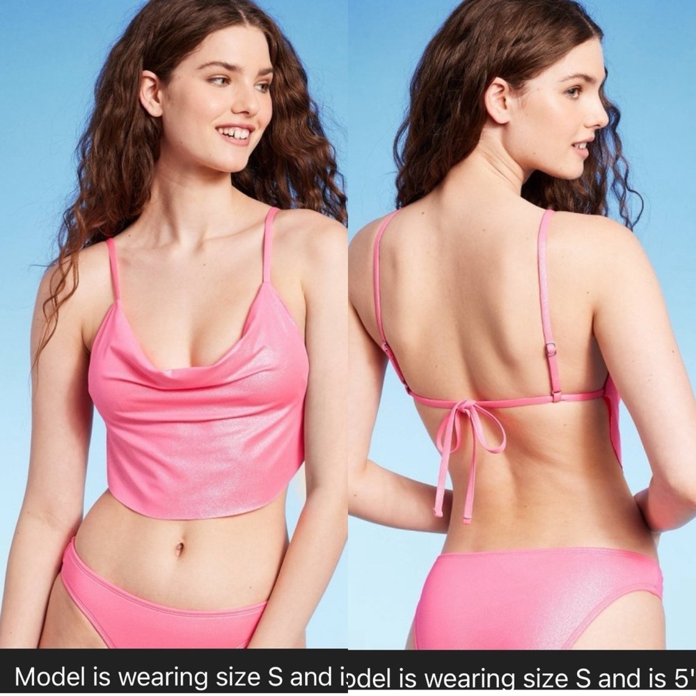 NWT Women's Cowl Neck Longline Bralette Bikini Top‎ - Wild Fable™ Pink Shine XXS